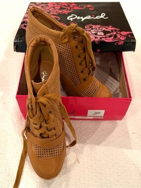 Cupid Carmel Lace-Up Wedge Booties